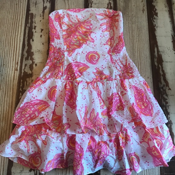 Lilly Pulitzer Strapless Ruffle Dress Shell Print - Picture 1 of 3